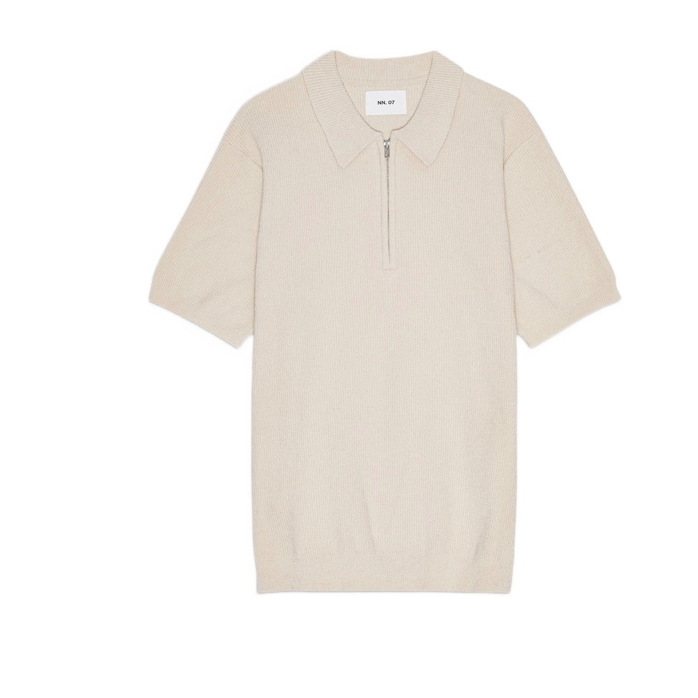 NN.07 Hansie 6600 Men Ivory Organic Cotton Ribbed Quarter Zip Polo Shirt XXL NEW